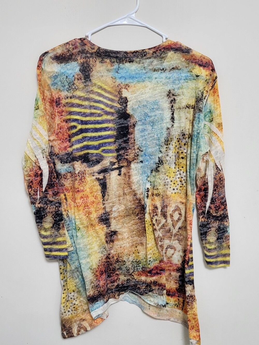 Jess & Jane Artsy Burnout Tunic Top Colorful Abstract Studded Asymmetric Sz Lg - Picture 4 of 6